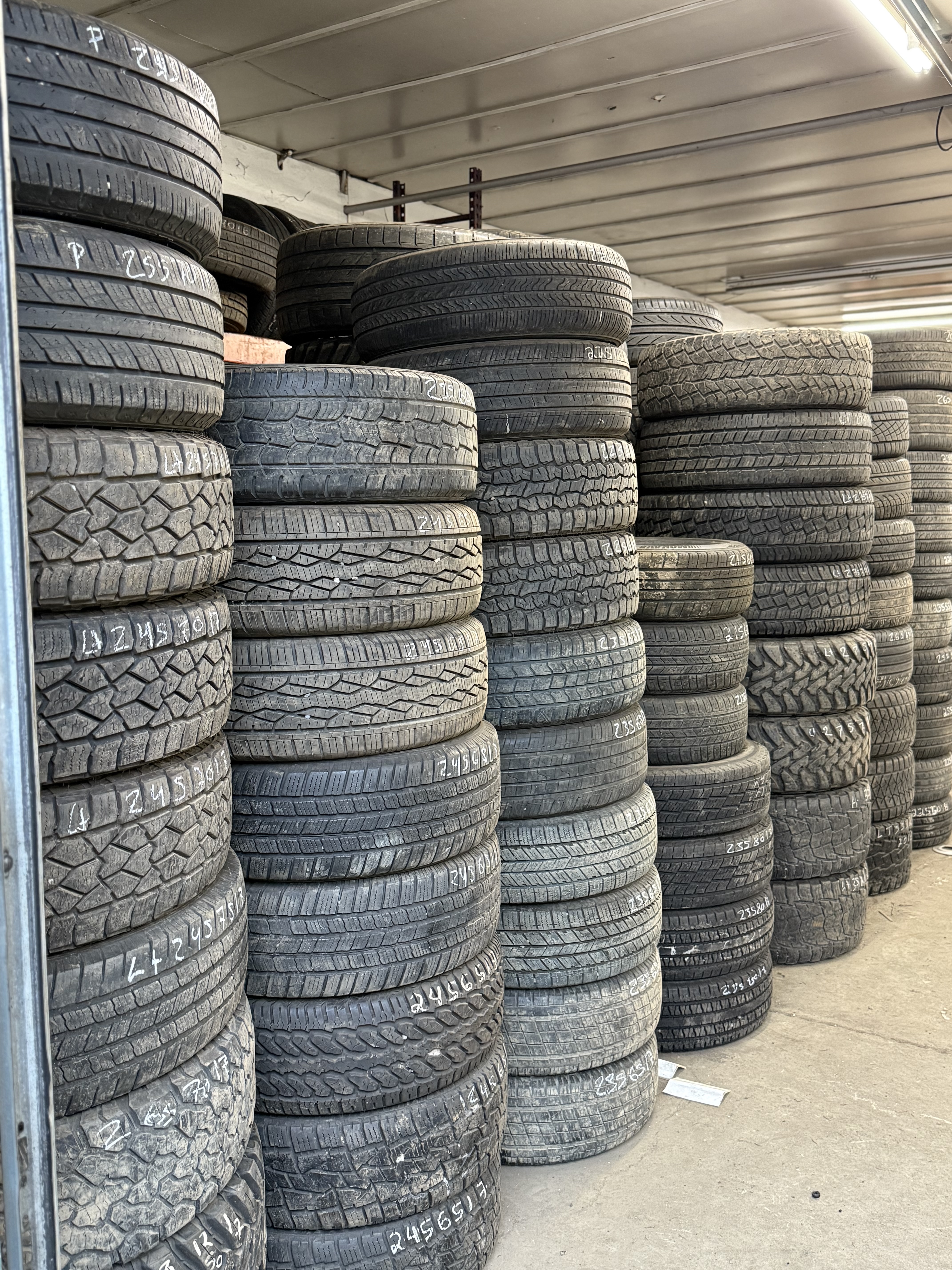 organized tire inventory inside MC Wheels and Tires